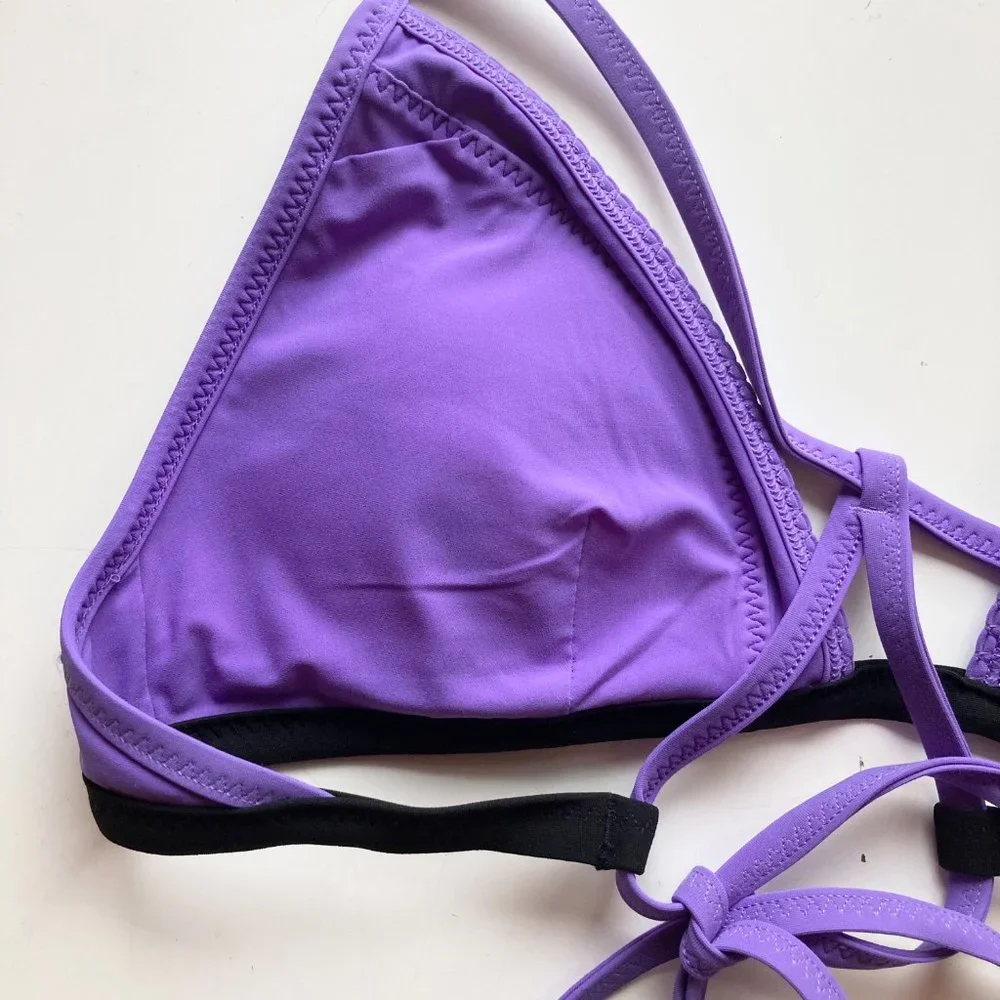 LULULEMON Beach Break Power Purple Black Halter Tie Triangle Bikini Top - Picture 7 of 12